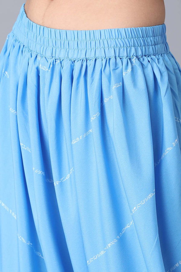 Elleven Women's Blue Printed Flared Cotton Salwar With Elasticated Waistband