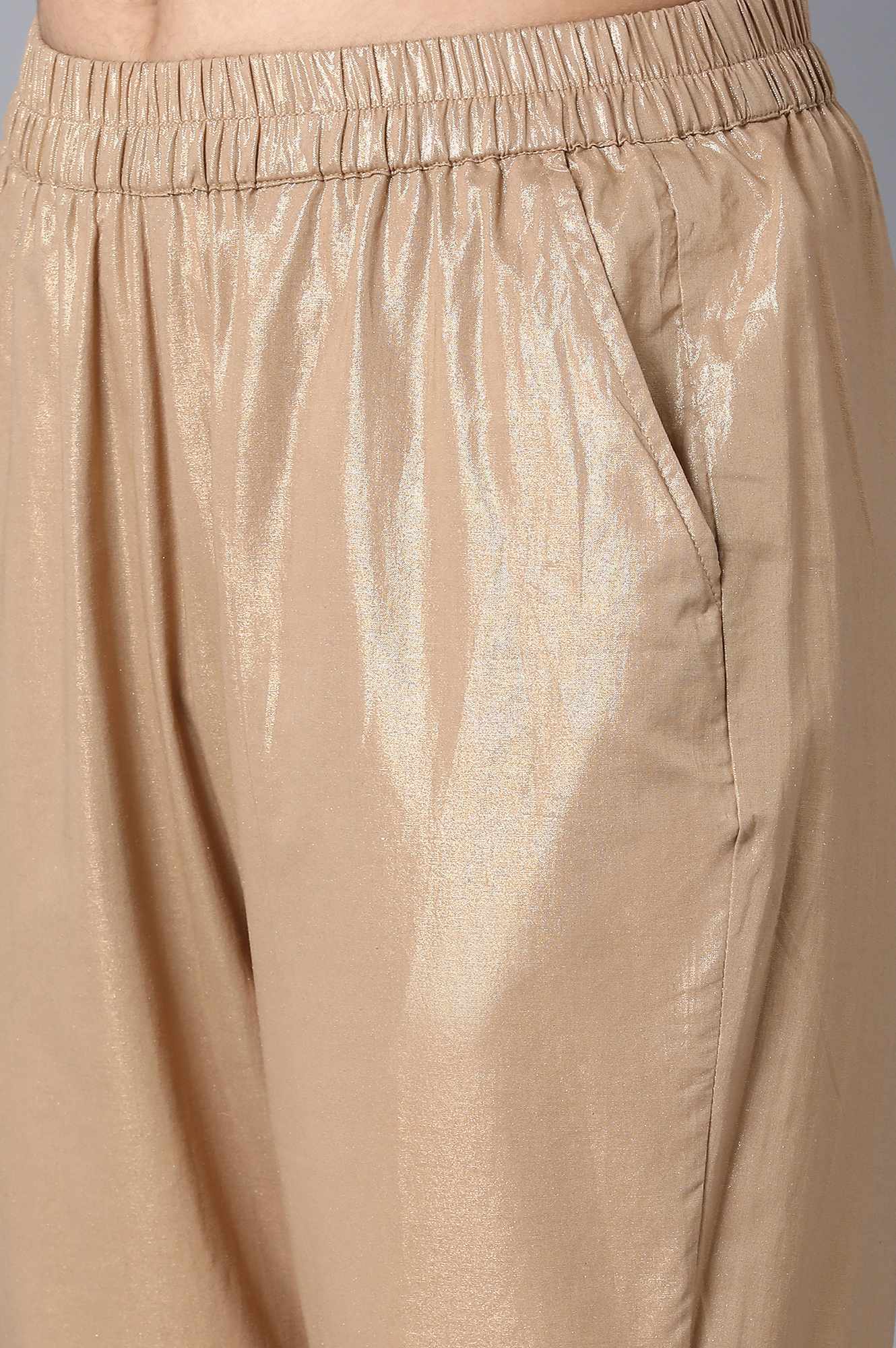 Gold Textured Flared Cotton Palazzo With Elasticated Waist