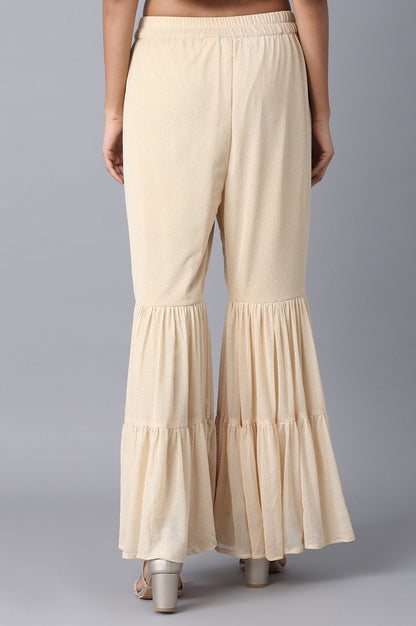 Gold Solid Flared Woven Palazzo With Elasticated Waistband
