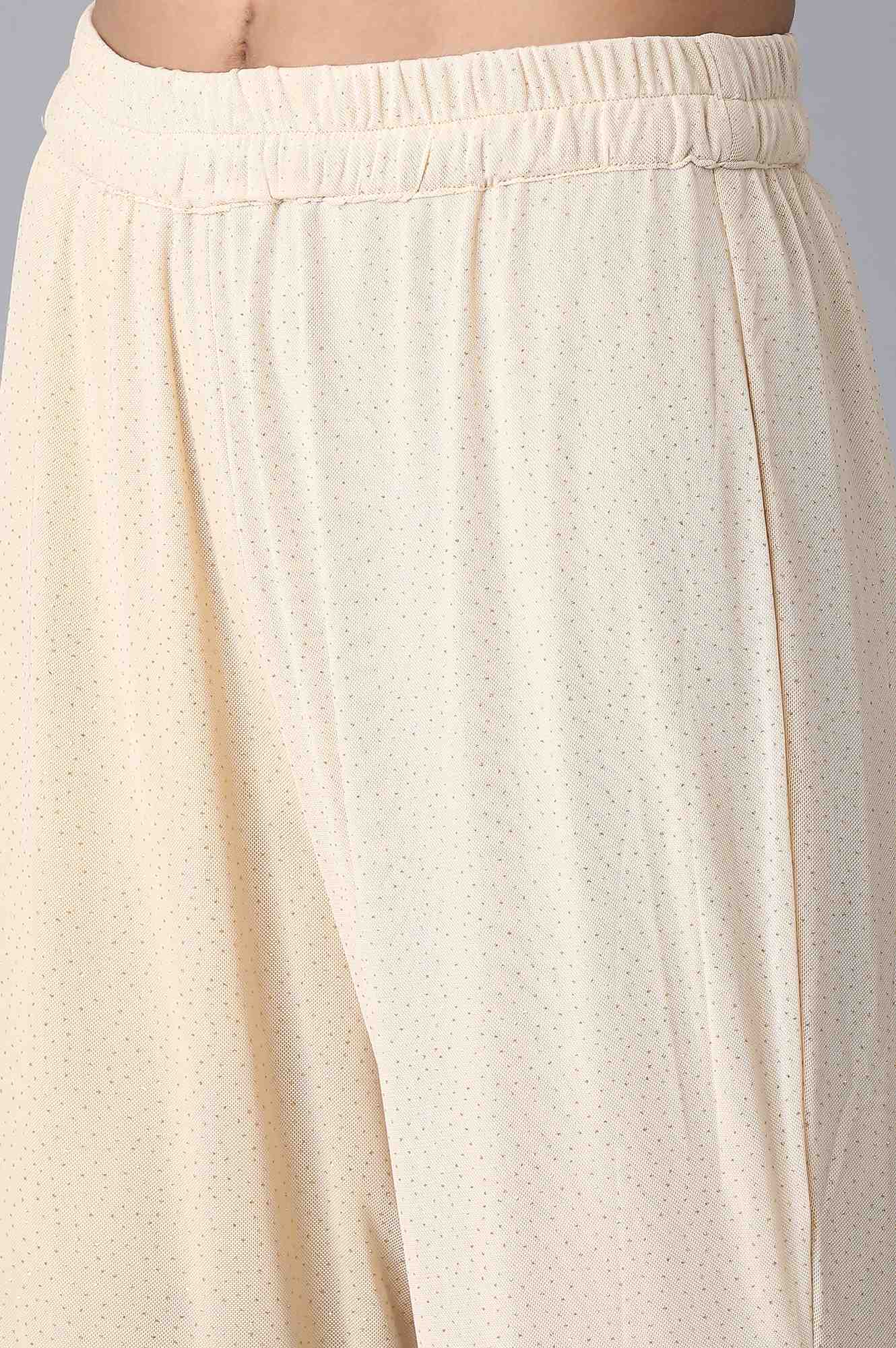 Gold Solid Flared Woven Palazzo With Elasticated Waistband