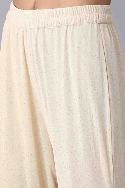 Gold Solid Flared Woven Palazzo With Elasticated Waistband