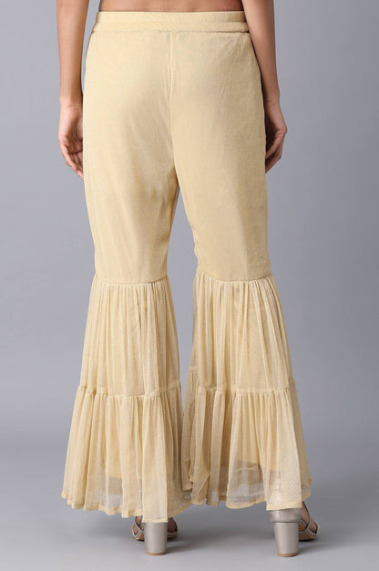 Gold Solid Flared Woven Palazzo With Elasticated Waist