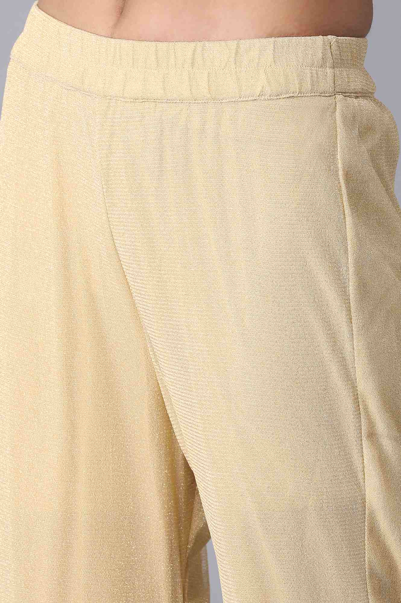 Gold Solid Flared Woven Palazzo With Elasticated Waist