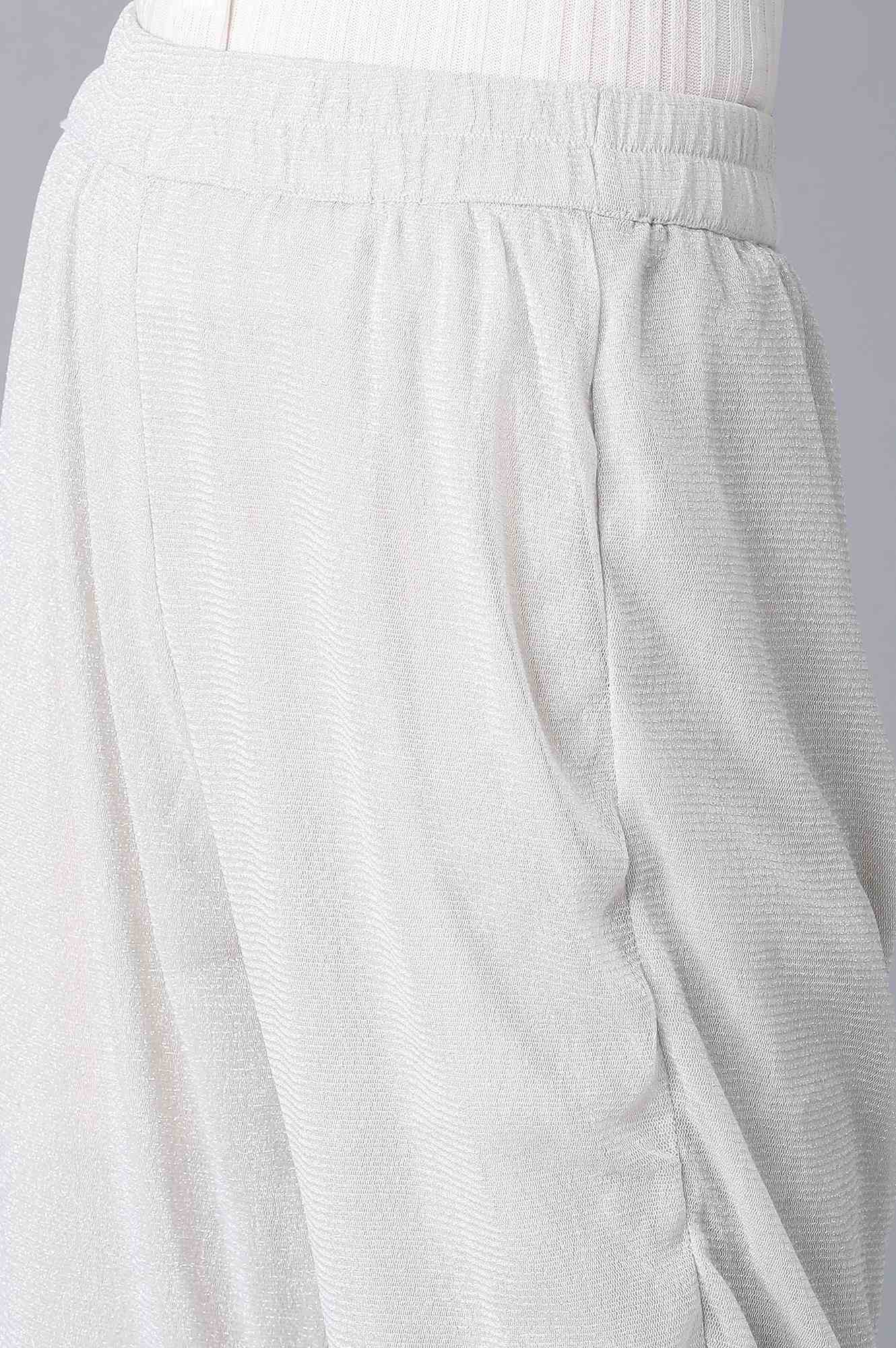 Silver Solid Flared Woven Palazzo With Elasticated Waist