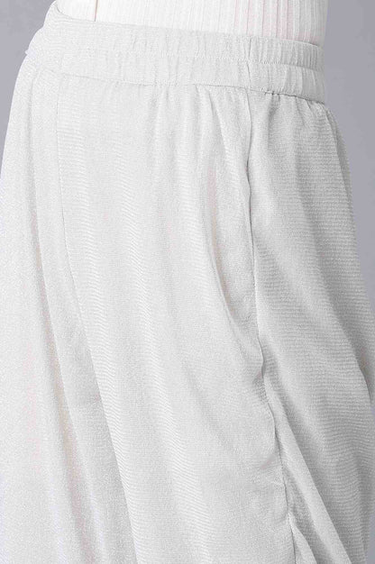 Silver Solid Flared Woven Palazzo With Elasticated Waist
