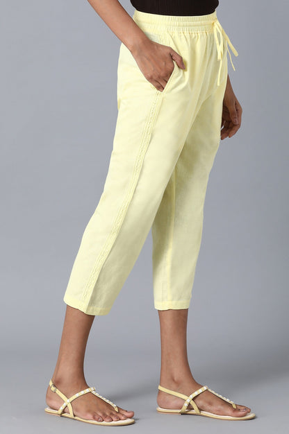 Yellow Solid Straight Fit Cotton Palazzo With Drawstring