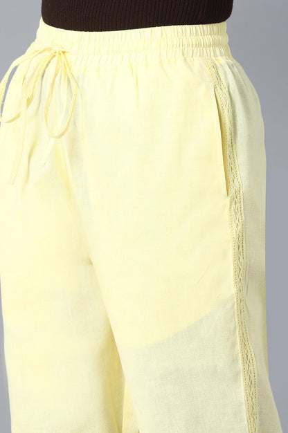 Yellow Solid Straight Fit Cotton Palazzo With Drawstring