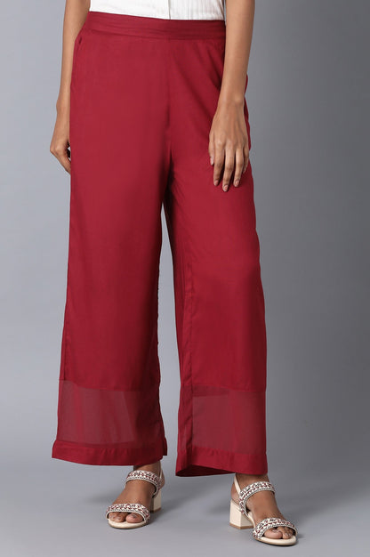 Maroon Solid Straight Fit Palazzo With Georgette Hem Insert