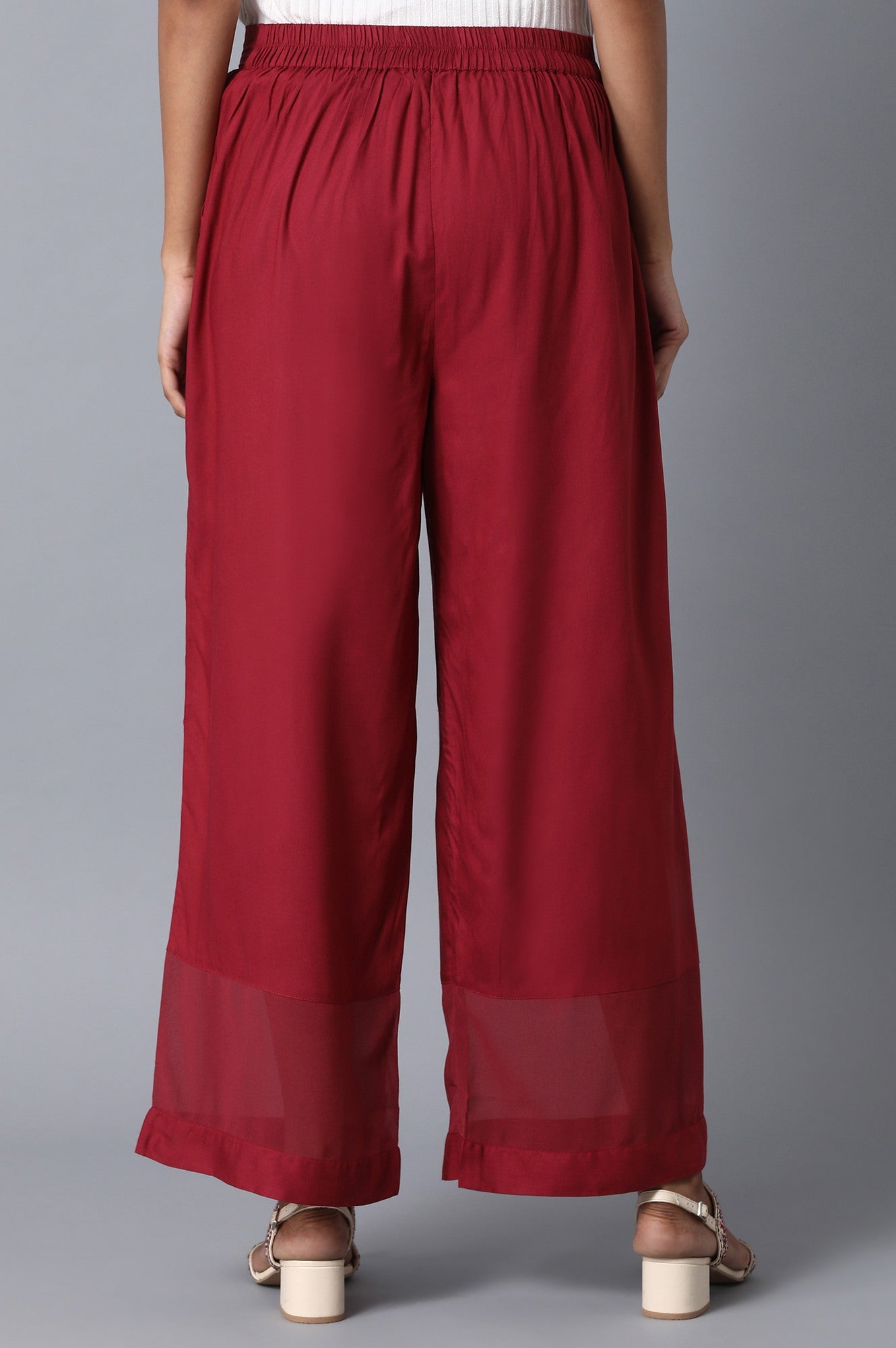 Maroon Solid Straight Fit Palazzo With Georgette Hem Insert