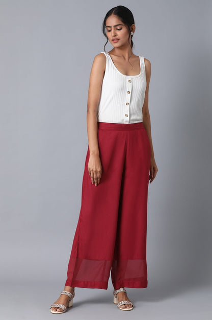Maroon Solid Straight Fit Palazzo With Georgette Hem Insert
