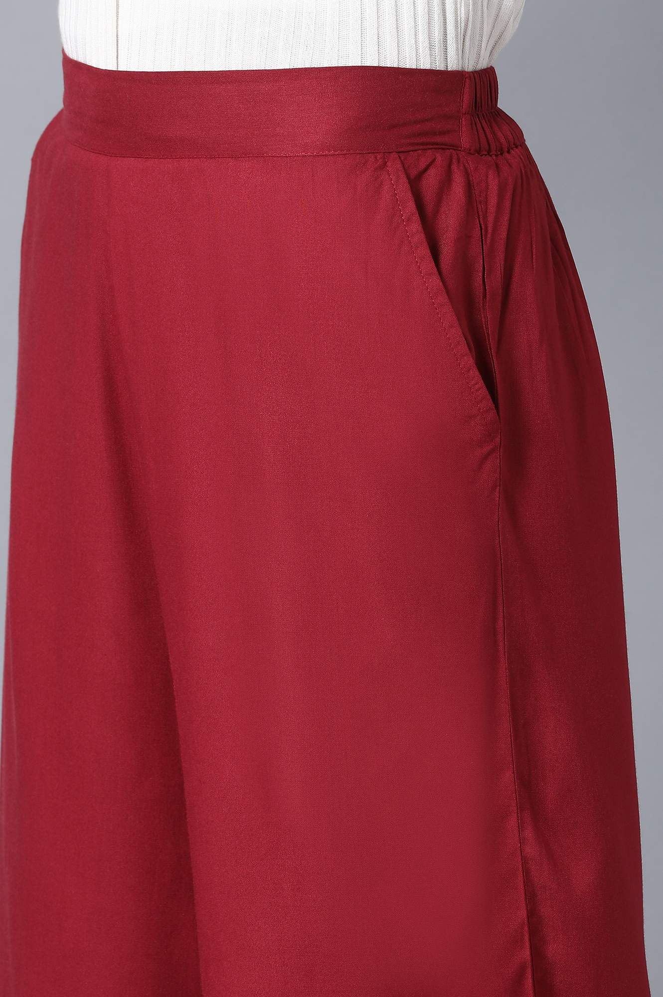 Maroon Solid Straight Fit Palazzo With Georgette Hem Insert