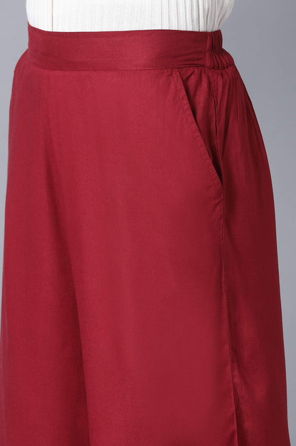 Maroon Solid Straight Fit Palazzo With Georgette Hem Insert