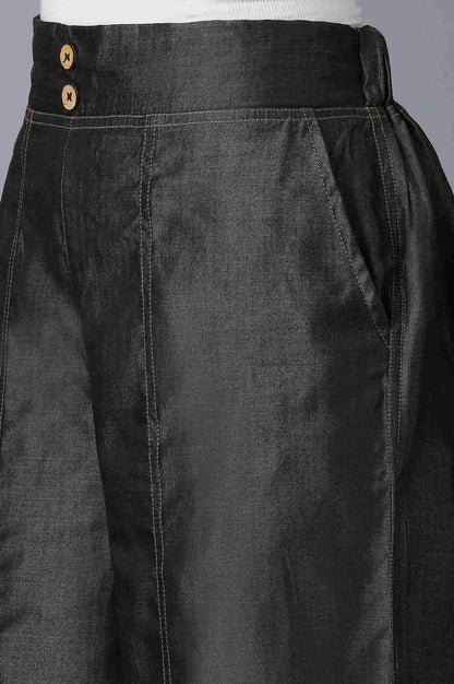 Black Solid Flared Denim Palazzo With Front Buttons