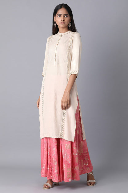 Peach Printed Flared Cotton Skirt with Elasticated Waist