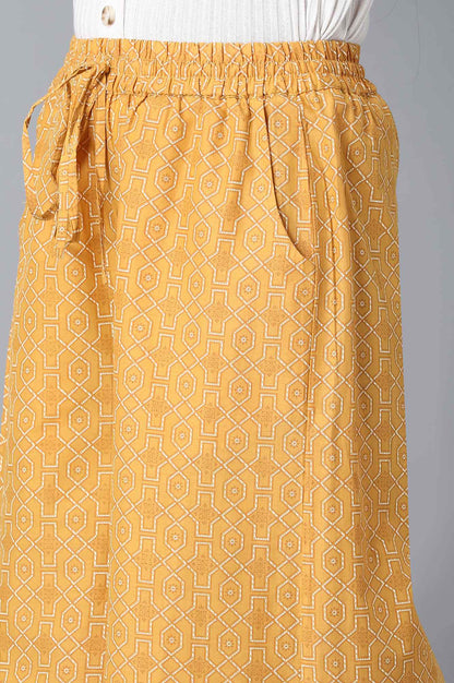 Mustard Geometric Printed Straight-fit Cotton Palazzo with Drawstring