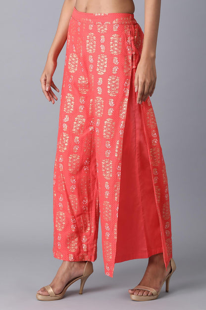 Red Floral Printed Wide Leg Cotton Palazzo With Elasticated Waist