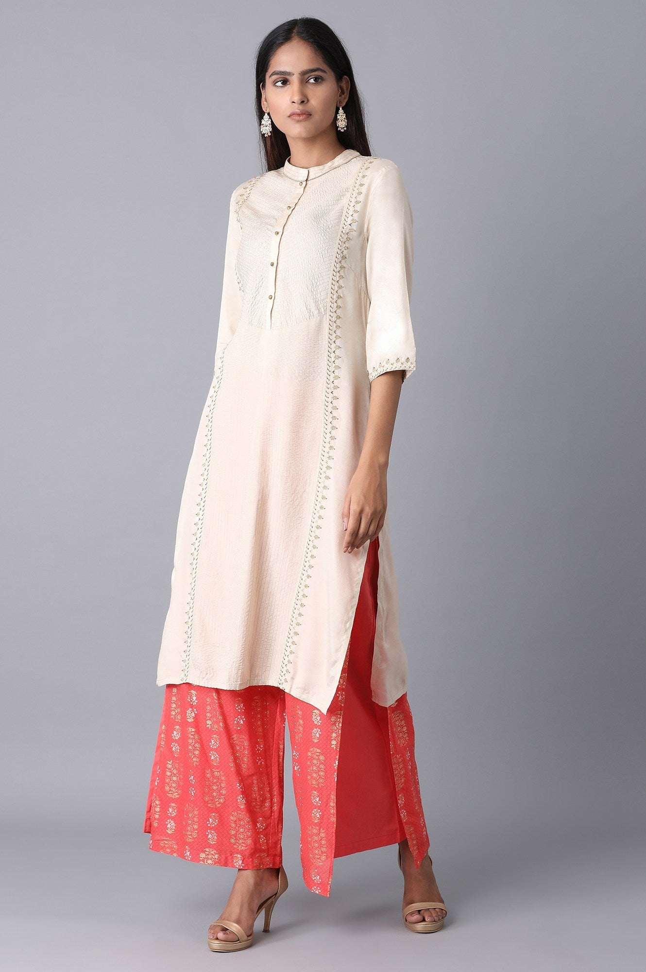 Red Floral Printed Wide Leg Cotton Palazzo With Elasticated Waist