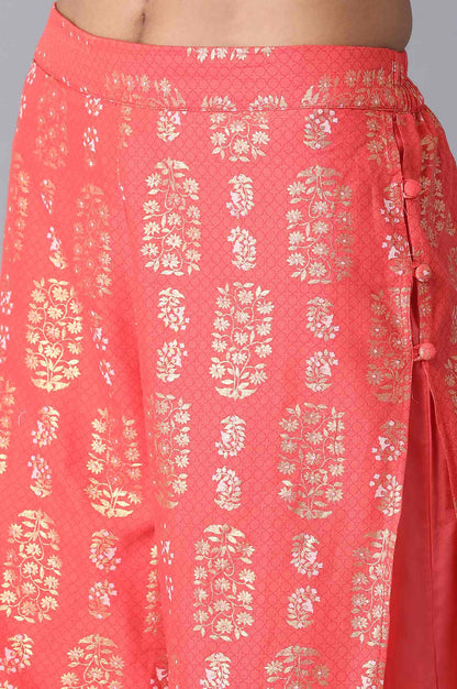 Red Floral Printed Wide Leg Cotton Palazzo With Elasticated Waist