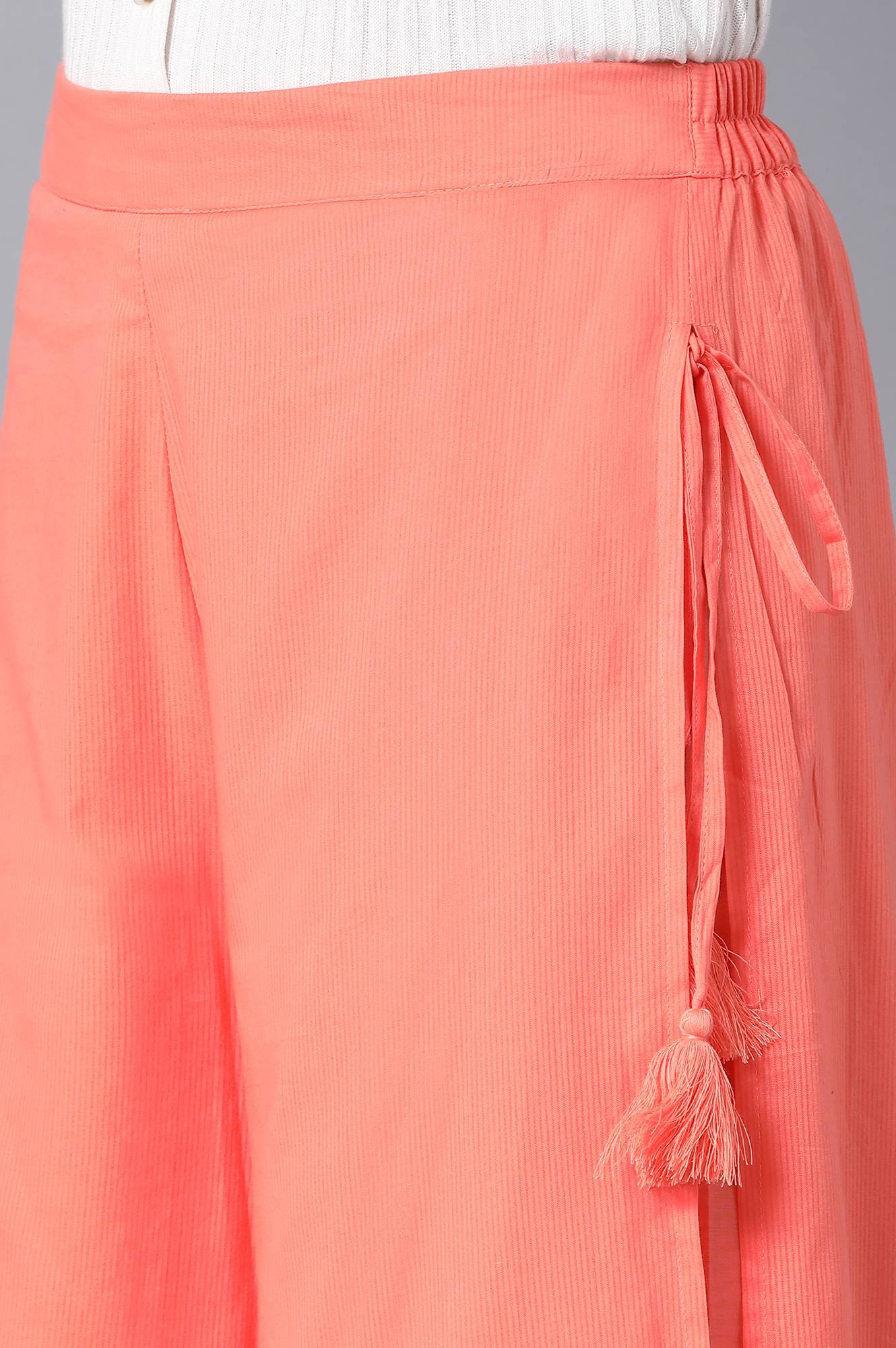 Peach Solid Straight Fit Cotton Culottes With Drawstring