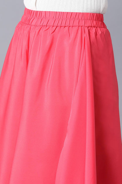 Pink Solid Flared Woven Palazzo With Elasticated Waistband