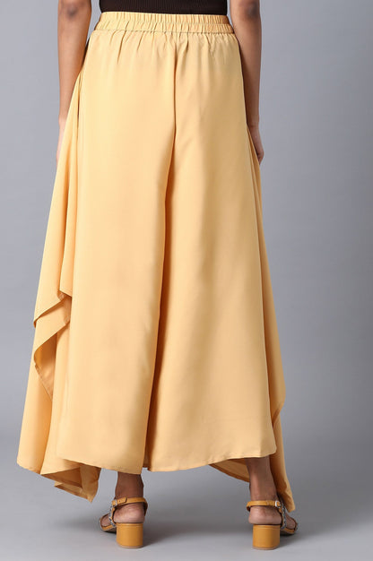 Gold Solid Flared Woven Palazzo With Elasticated Waist