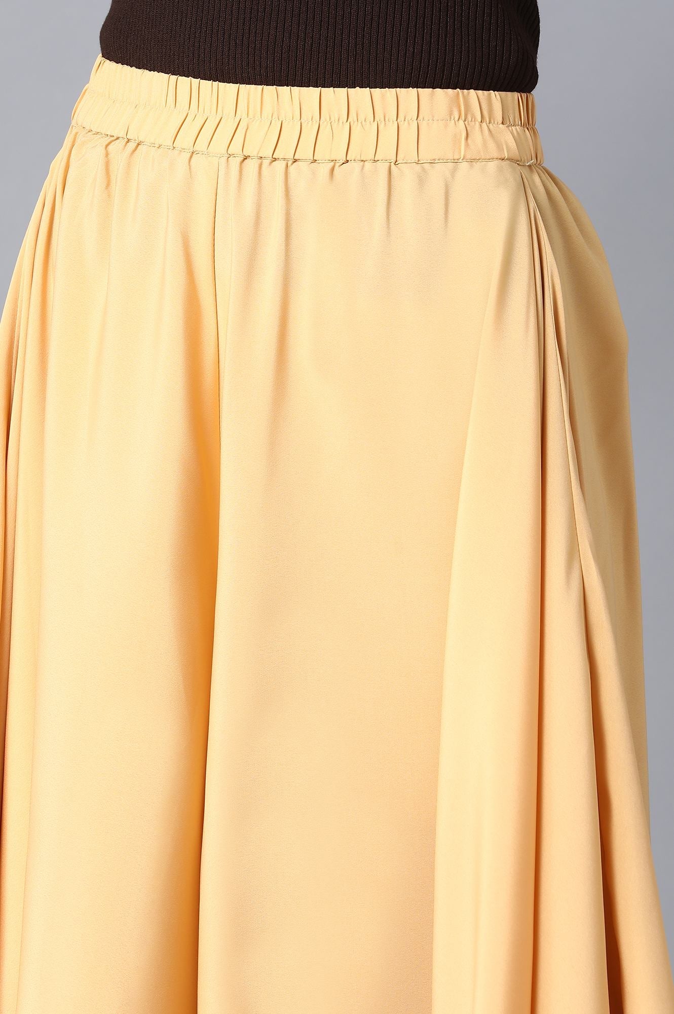 Gold Solid Flared Woven Palazzo With Elasticated Waist