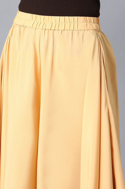 Gold Solid Flared Woven Palazzo With Elasticated Waist