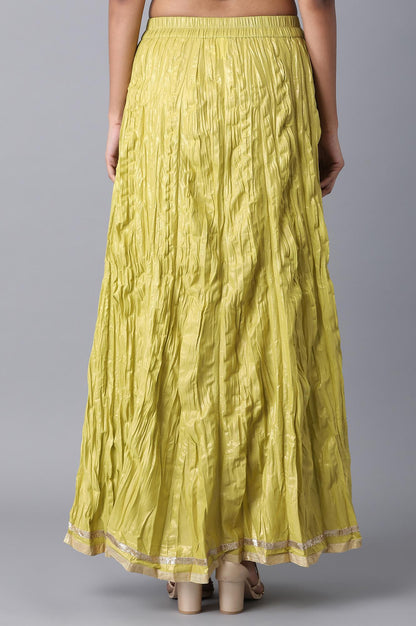 Mehendi Green Floral Printed Flared Cotton Skirt with Elasticated Waist