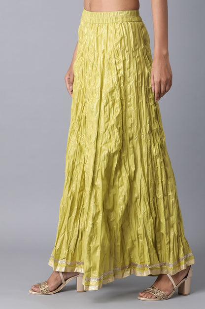 Mehendi Green Floral Printed Flared Cotton Skirt with Elasticated Waist