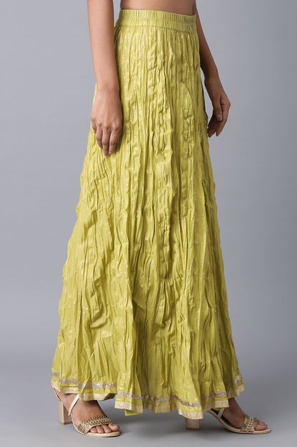 Mehendi Green Floral Printed Flared Cotton Skirt with Elasticated Waist