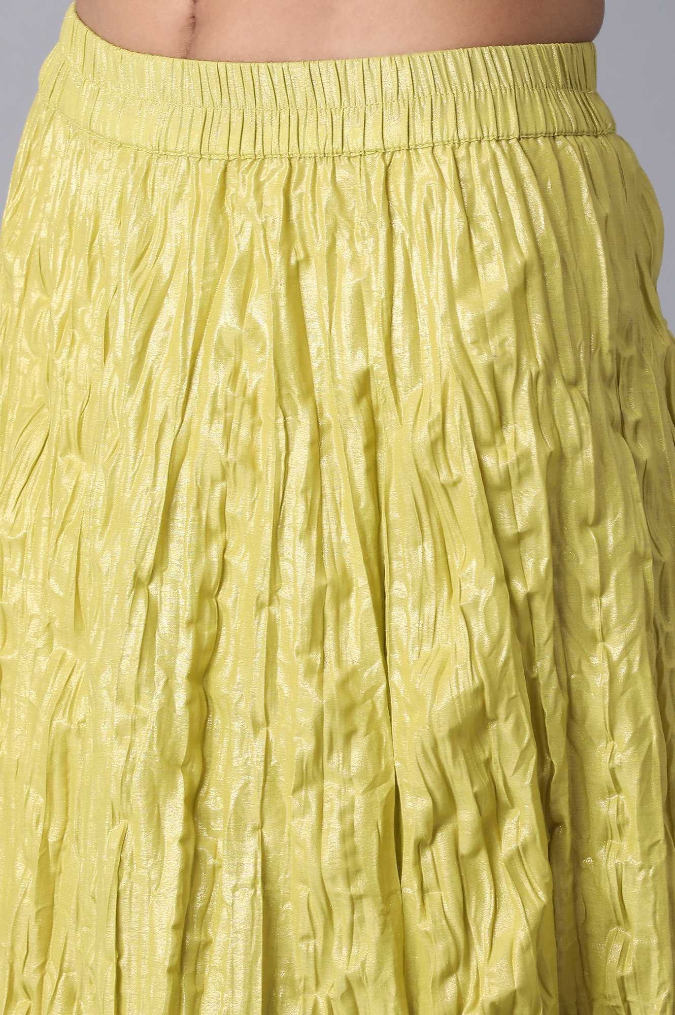 Mehendi Green Floral Printed Flared Cotton Skirt with Elasticated Waist