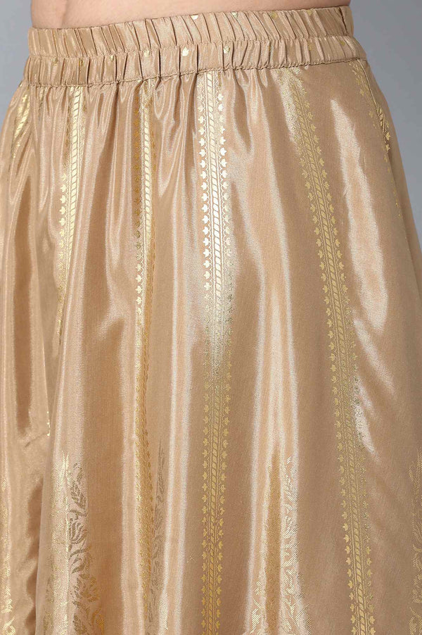 Elleven Women's Gold Printed Flared Silk Skirt With Elasticated Waist