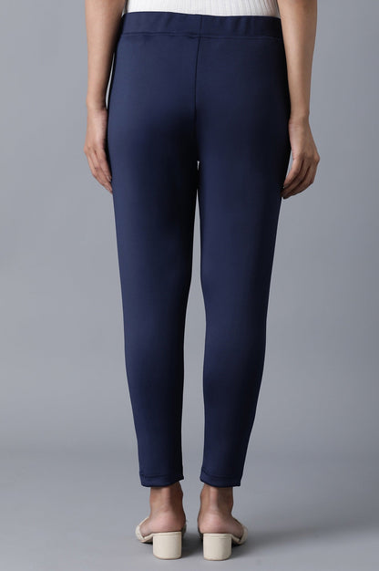 Navy Blue Solid Skinny Fit Tights With Elasticated Waistband