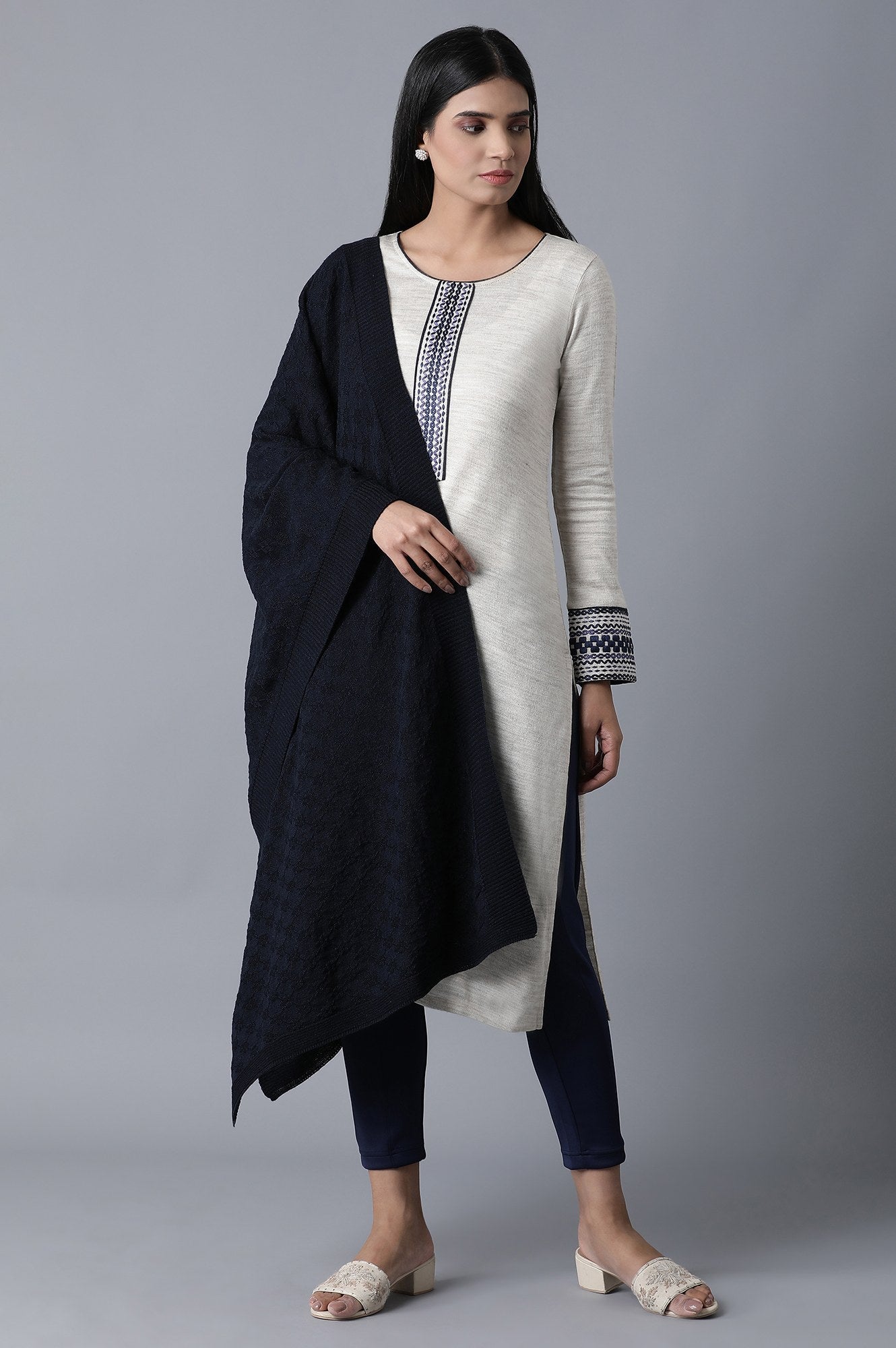 Navy Blue Solid Skinny Fit Tights With Elasticated Waistband