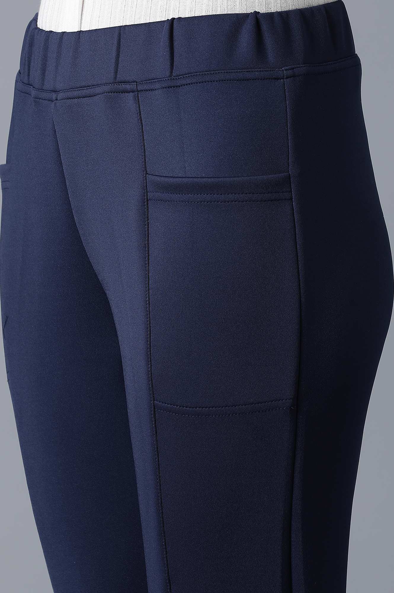 Navy Blue Solid Skinny Fit Tights With Elasticated Waistband