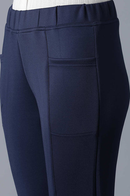 Navy Blue Solid Skinny Fit Tights With Elasticated Waistband