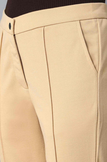 Gold Solid Straight Fit Trousers With Front Zip Closure