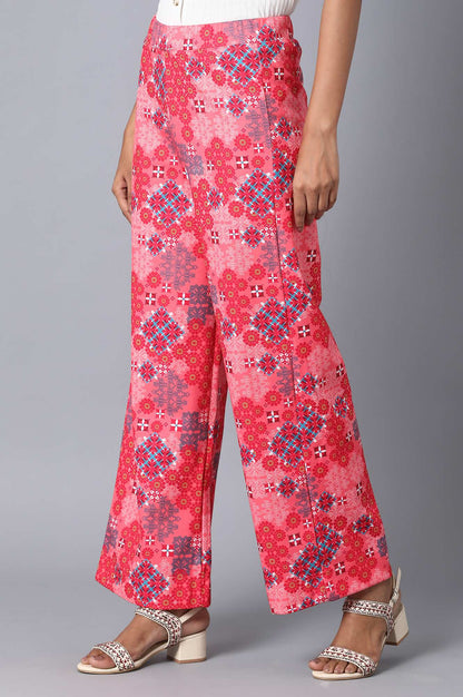 Red Geometric Printed Wide-leg Knit Palazzo with Elasticated Waist