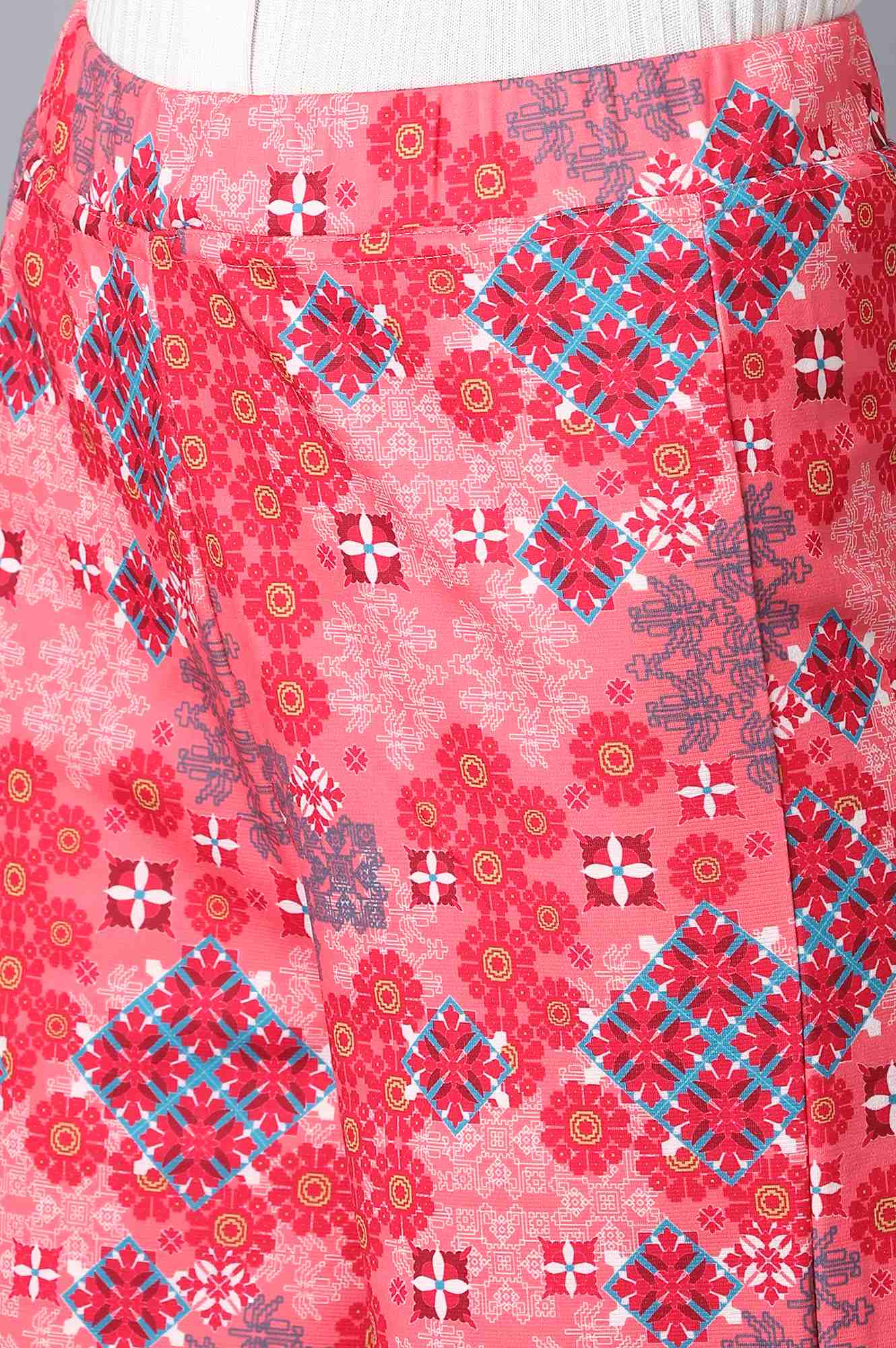 Red Geometric Printed Wide-leg Knit Palazzo with Elasticated Waist