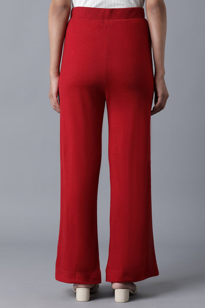 Red Solid Straight Fit Palazzo With Elasticated Waistband
