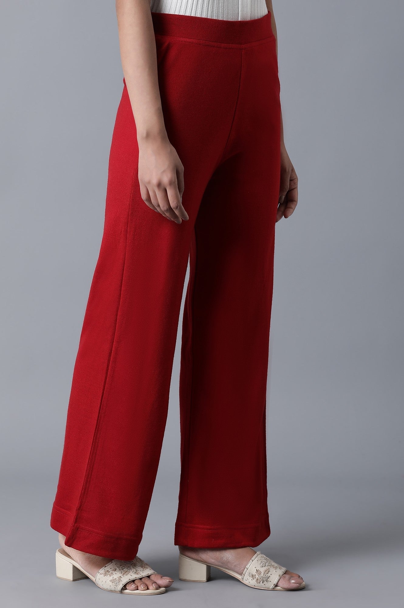 Red Solid Straight Fit Palazzo With Elasticated Waistband