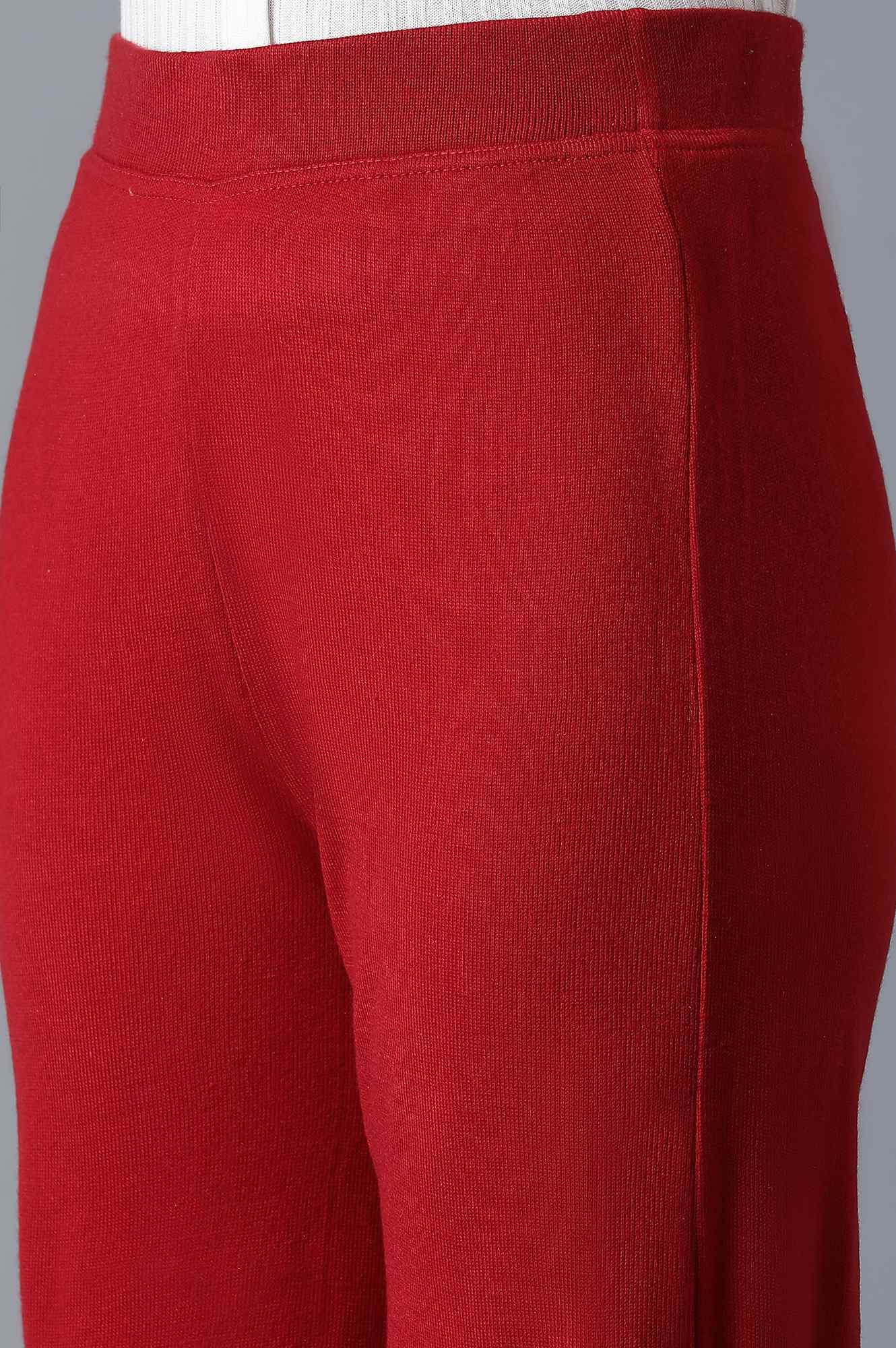 Red Solid Straight Fit Palazzo With Elasticated Waistband