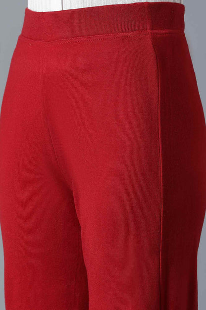 Red Solid Straight Fit Palazzo With Elasticated Waistband