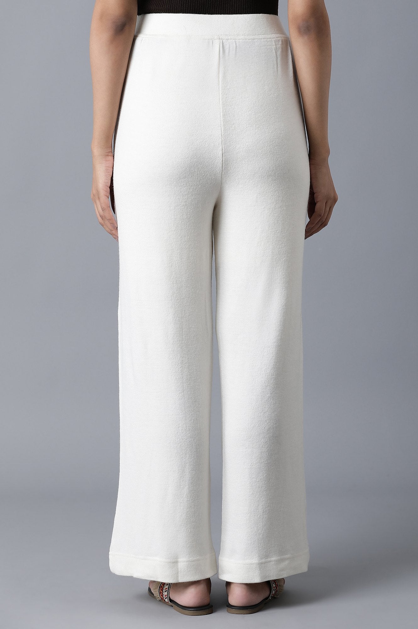 White Solid Straight Fit Palazzo With Elasticated Waistband