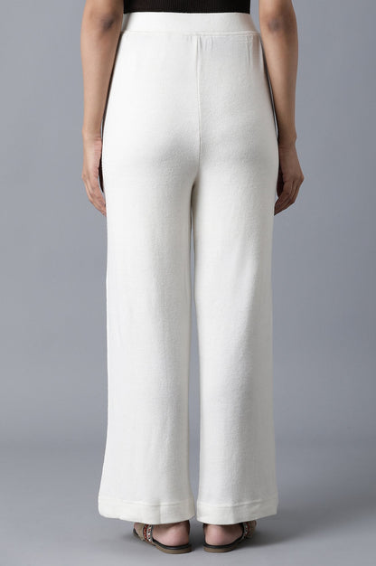 White Solid Straight Fit Palazzo With Elasticated Waistband
