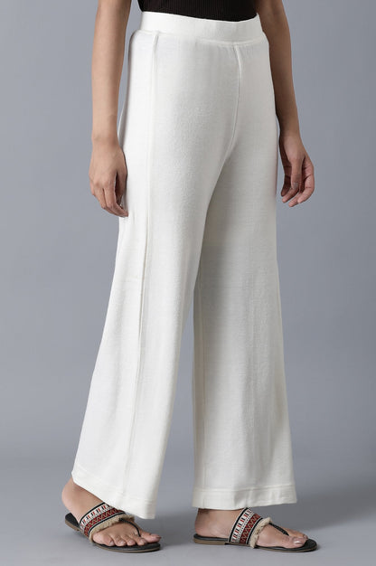 White Solid Straight Fit Palazzo With Elasticated Waistband