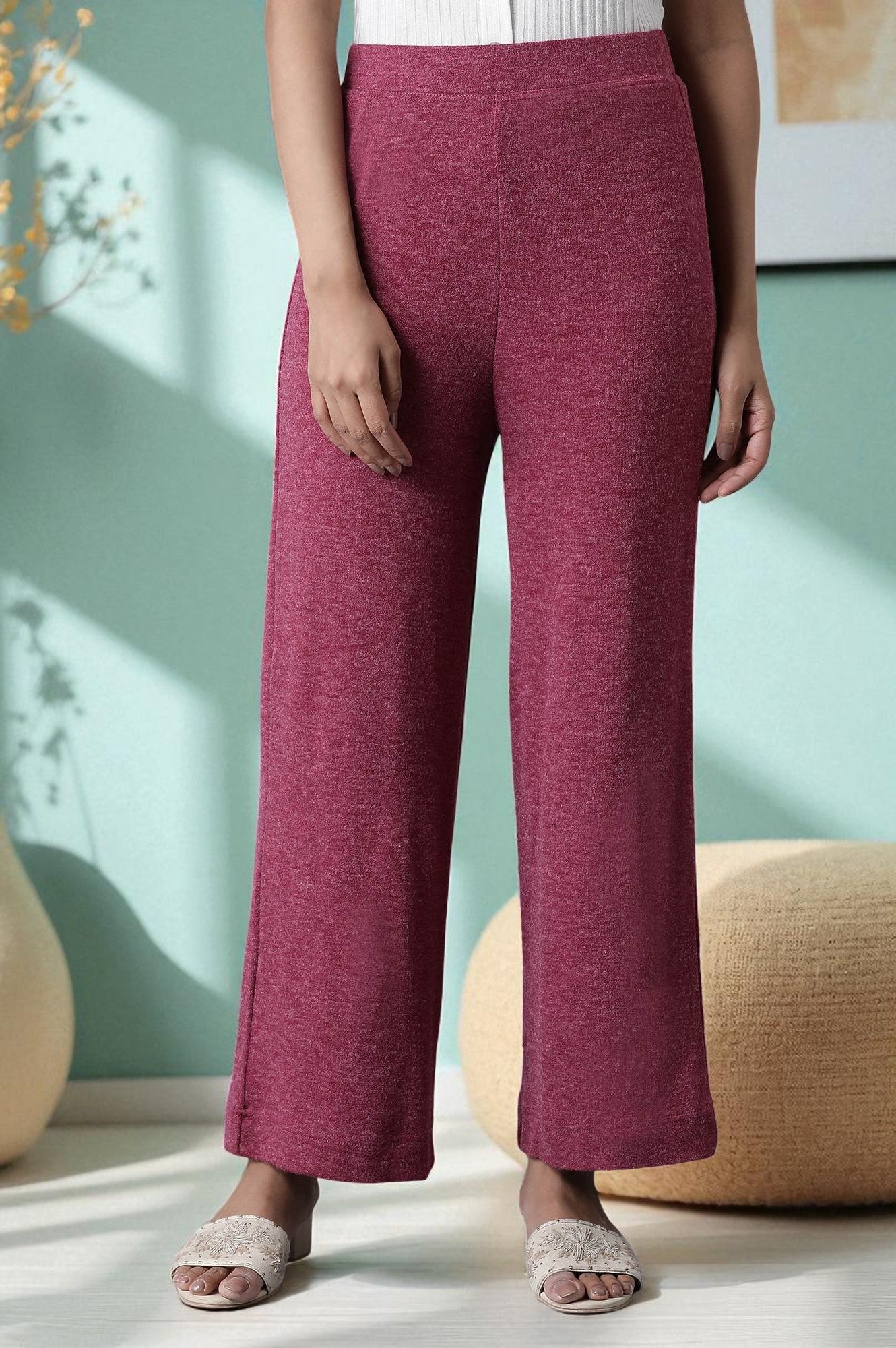 Pink Solid Straight Fit Palazzo With Elasticated Waist