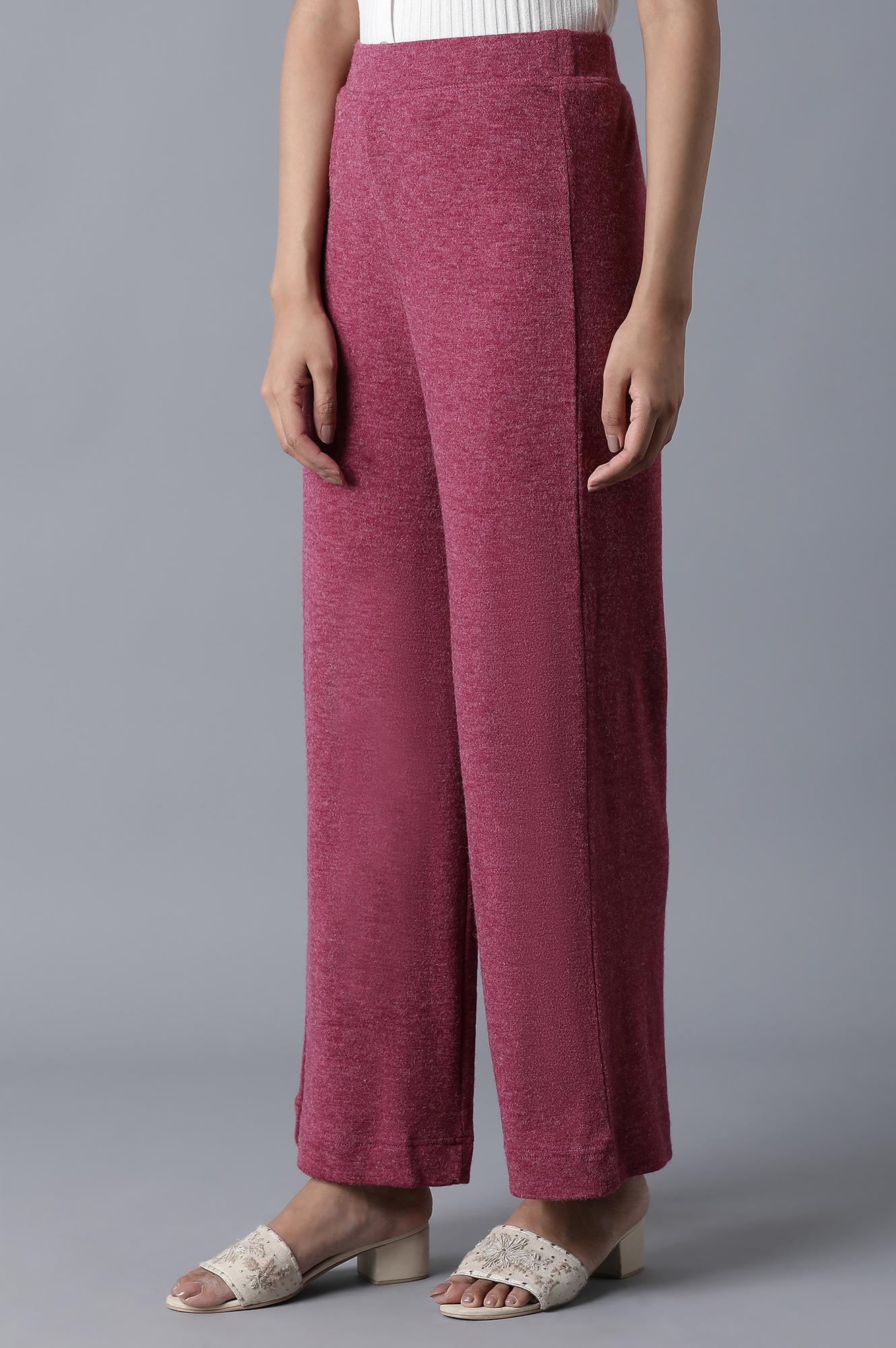 Pink Solid Straight Fit Palazzo With Elasticated Waist
