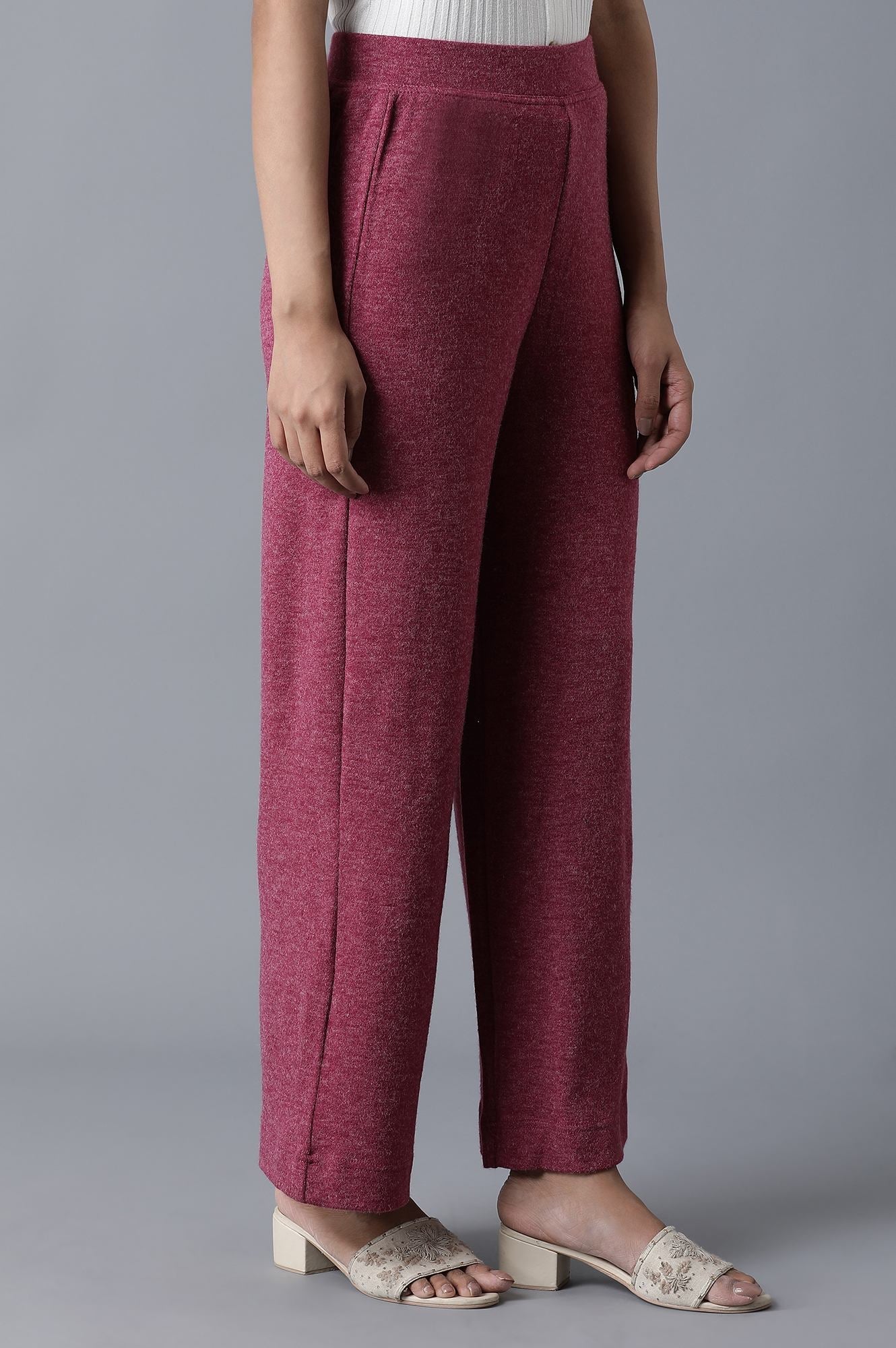 Pink Solid Straight Fit Palazzo With Elasticated Waist