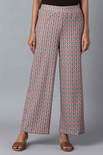 Multicolour Printed Wide-leg Knit Palazzo with Elasticated Waistband